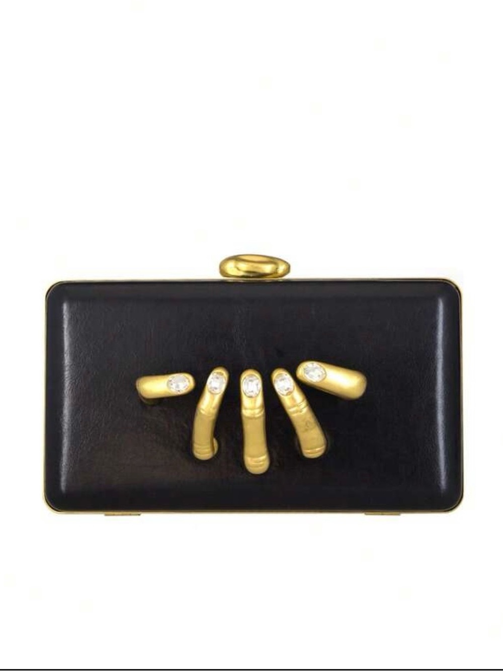 Schiaparelli Inspired Black and Gold Embellished Clutch